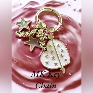 Michael Kors Heart Key Chain or Bag Charm For Sale. White Enamel & gold.